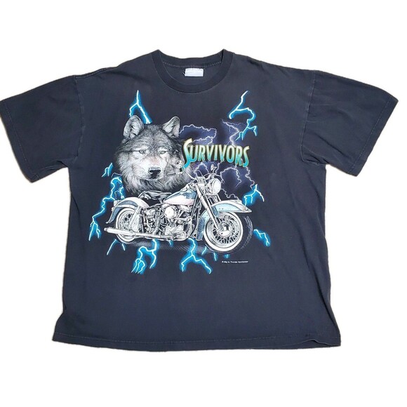Vintage Mens Thunder Sportswear Graphic T-shirt Wolf, Motorcycle & Lightning - Picture 1 of 10